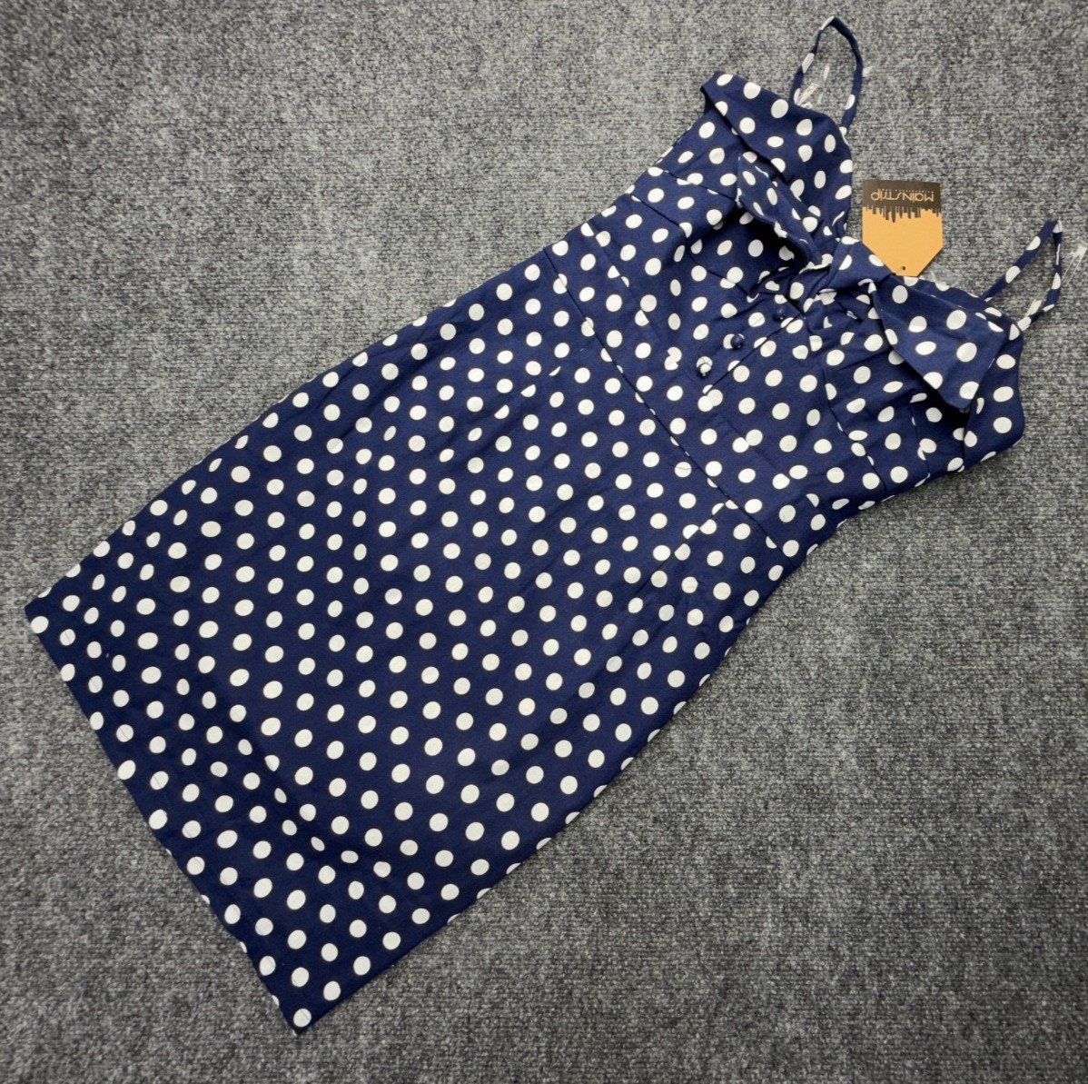 Main Strip NEW Polka Dot Midi Dress Blue White Retro Pinup Medium image 3