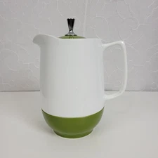 Thermos Insulated Ware Pitcher 7.5" White Green Retro Lidded Thermoware