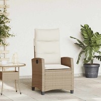 Vidaxl Gartensessel Mit Beistelltisch Verstellbar Beige Poly Rattan Neu