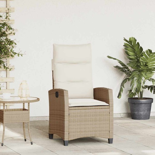 Vidaxl Gartensessel Mit Beistelltisch Verstellbar Beige Poly Rattan Neu-image