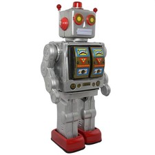 Roboter Electron Robot silber grau BlechRoboter Retro Blechspielzeug Space Bot