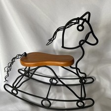 Vintage Metal Rocking Horse, Nursery D cor, Black Wire Wood