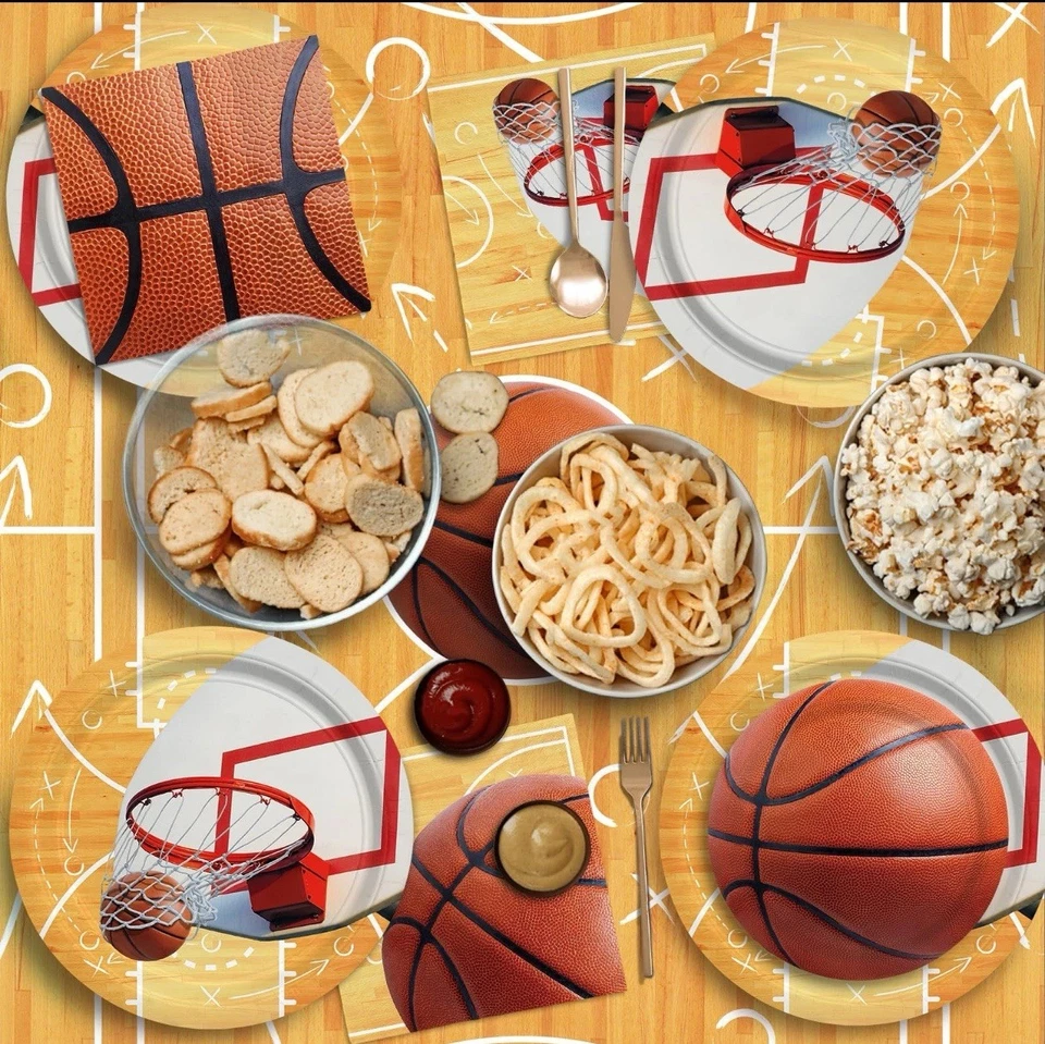 Товары для баскетбольной вечеринки для 16 гостей обед десерт бумажные тарелки салфетки - Изображение 4 из 4