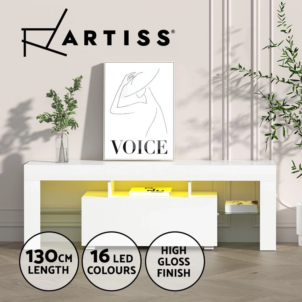 Artiss Entertainment Unit TV Cabinet LED RGB 130cm Storage Drawers White Elo