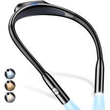 LED Neck Reading Light - 3 Colors, Dimmable, 80 Hrs, Bendable, Lightweight