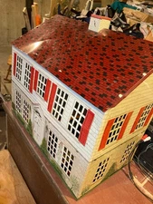 Playsteel Dollhouse 2 Story Colonial late 40's Tin Lithograph Vintage