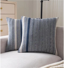 Farmhouse Boho Pillow Cases 18x18, 2 Pack, Living Room Decor, Navy Blue