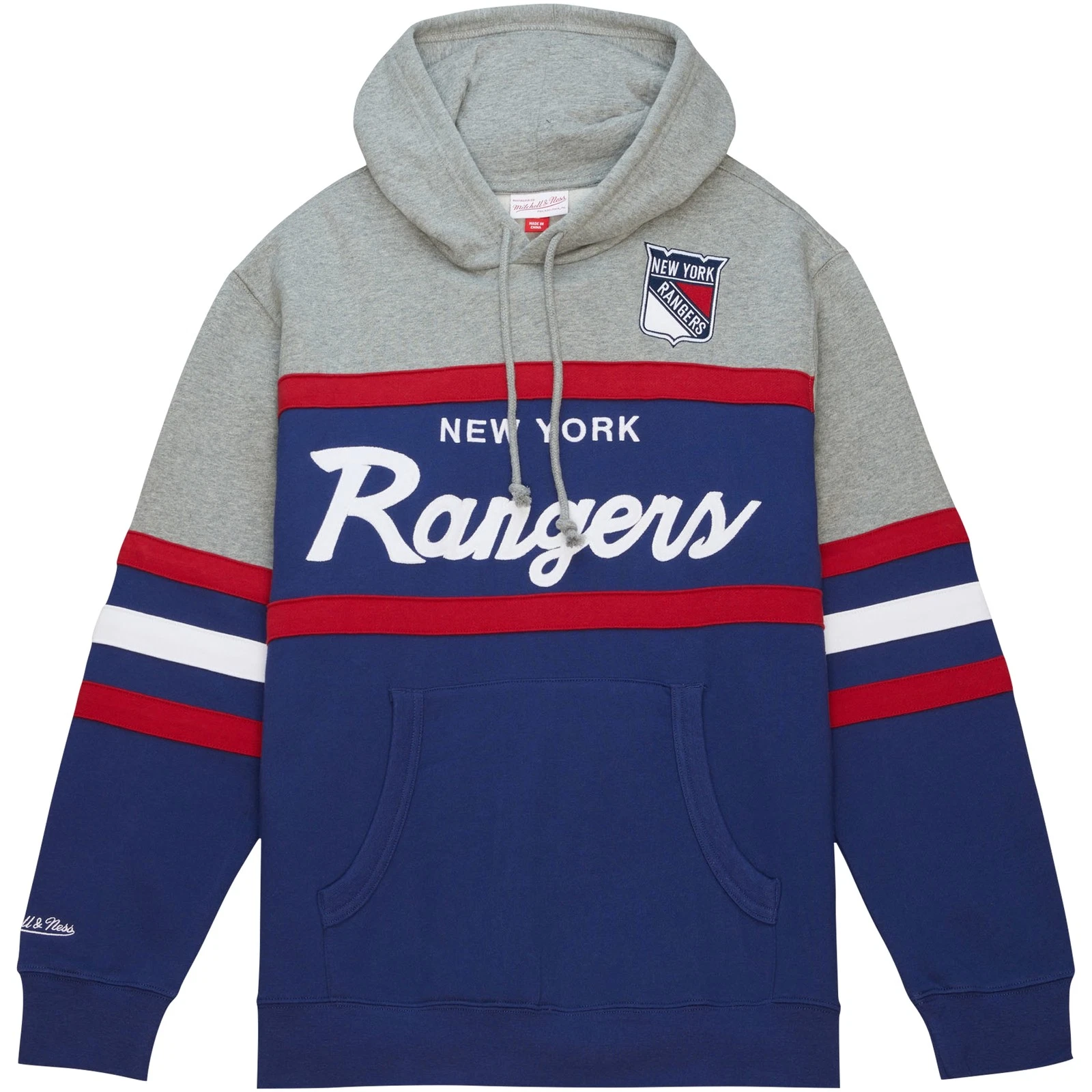 Felpa con cappuccio pullover uomo Mitchell & Ness blu grigio New York Rangers Head Coach
