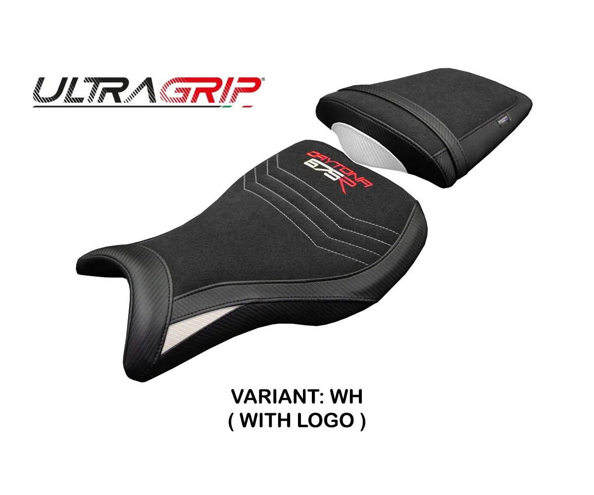 Seat cover Ripley UGrip White + logo Tpz comp TRIUMPH DAYTONA 675R 2006 2012