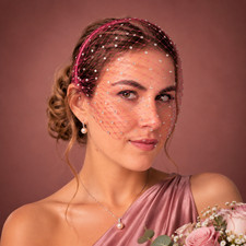 Fuchsia Birdcage Veil Headband with Crystals - One Size Pink Bridal Fascinator