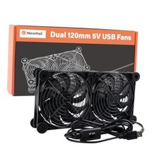Quiet Router Fan Cooler with L/M/H 3-Degree Speed Controller, DC 5V Dual 120mm