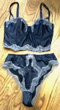 New Victoria s Secret XLarge Bra Panty Coquette Set blue large Satin Lacey flirt