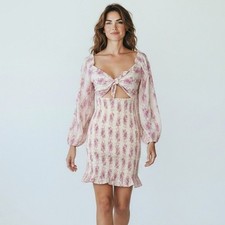 LOVESHACKFANCY Kyndra Mini Dress XS French Lilac Smocked Pink Coquette Cotton