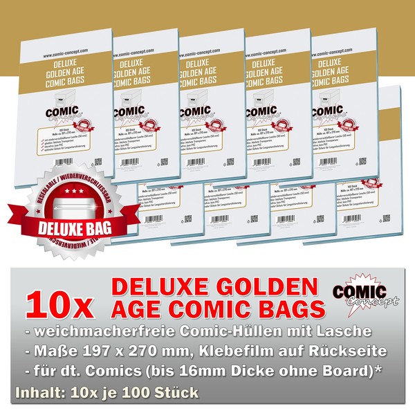 1000X Comic Concept Deluxe Golden Age Comic Bags (197 X 270 Mm) Mit Lasche-image