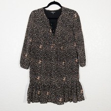 New Madewell Black 100 Silk Fiesta Paisley Ruffle Dress Size 00
