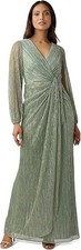Adrianna Papell Women’s Metallic Mesh Draped Gown – Green Slate Evening Dress