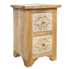 Nachttisch Indisches Nachtschränkchen Mangoholz zwei Schubladen Natur Weiß 60cm 