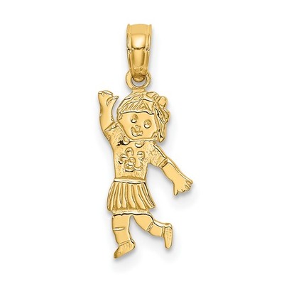 14K Girl Waving with Flower on Blouse Charm D3992