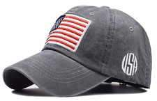 Men's-American-Flag-Baseball-Cap-Embroidery - Washed Adjustable USA-Dad-Hat f...