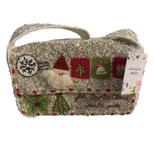 Hand Beaded Christmas Holiday Purse NEW w Tags Handmade in India Santa Bag