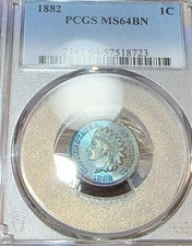 1882 Indian Cent PCGS MS64 Gorgeous Ice Blue Toning New Slab CHRC