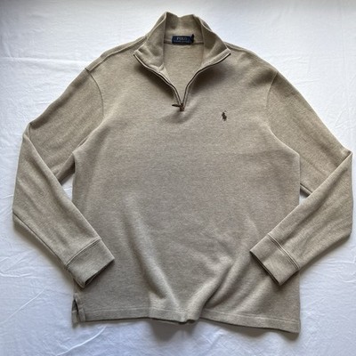 Men s Polo Ralph Lauren Quarter Zip Sweater Cream Tan Large L Classic