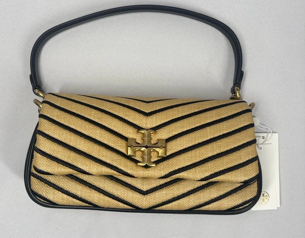 Borsa a tracolla Tory Burch Kira in morbida patta piccola colore naturale e nero