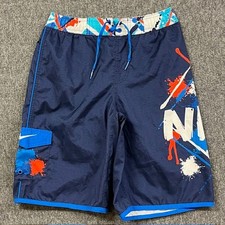 Nike Swim Trunks Mens M Navy Graphic Paint Splash Cargo Pocket Boardshorts