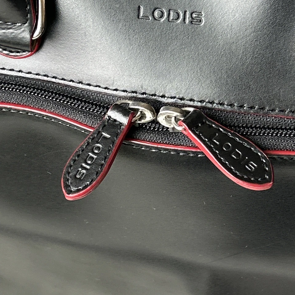 LODIS 便携式电脑包 公文包 Audrey Brera 黑色 带红色装饰 肩带 * 阅读* — 第 3/4 张图片