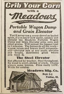 1912 AD.(XH87)~MEADOWS MFG. CO. PONTIAC, ILL. MEADOWS PORTABLE GRAIN ELEVATOR