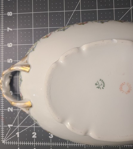 JPL Jean Pouyat Limoges Servierschale mit Deckel Blau Rosa Gold Landhaus Granny Core  - Bild 10 von 23