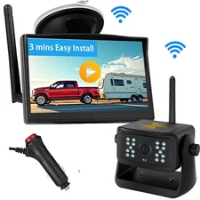 Magnetic Solar Wireless Backup Camera 5'' DVR Monitor 1080P For RV Trailer Truck