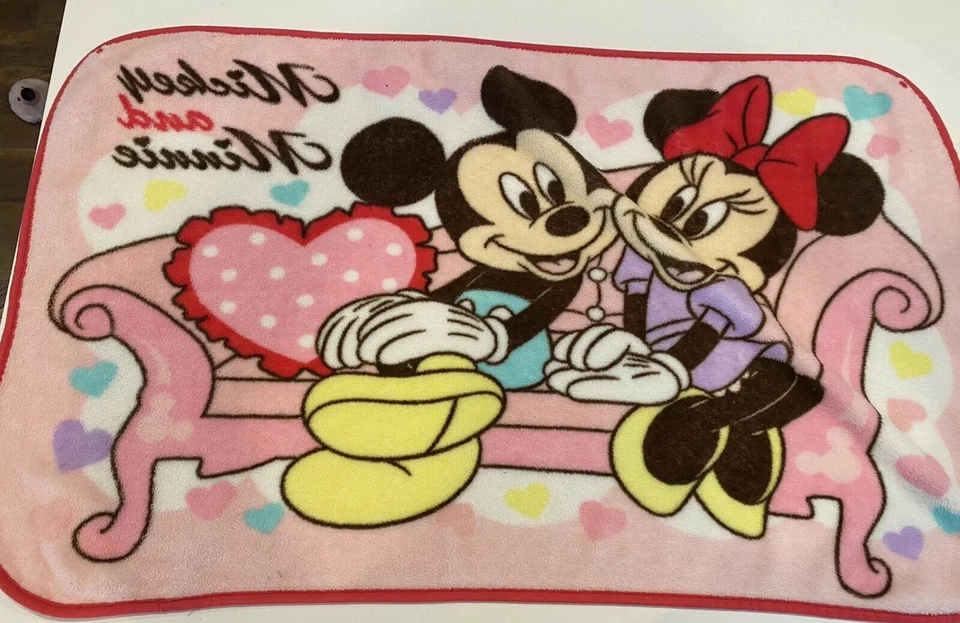 Vtg Mickey Mouse Blanket Minnie Pink Valentines Day Lovey Snaps Hearts Love Baby - Image 4 of 4