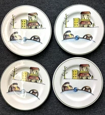 ROSANNA CERAMIC 8" SALAD PLATES ( four of them) BISTRO CAFE SCENE  Made in ITALY