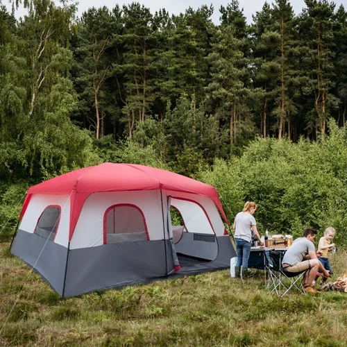 Polyester Fiberglass Poles Can Accommodate 14 People Camping Tent Red - Picture 11 of 19