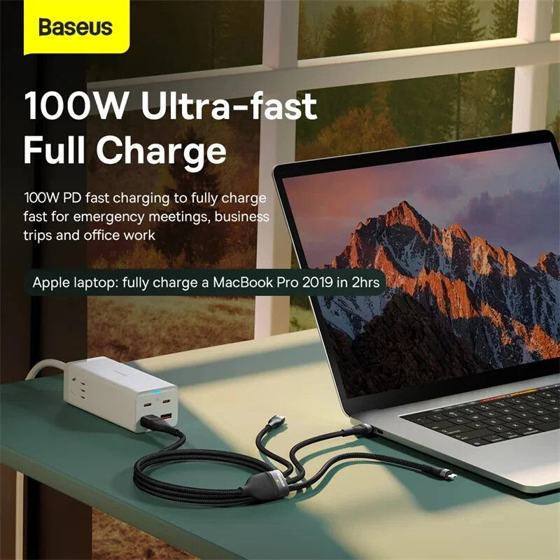 Baseus  100W 3 in 2 USB USB-C Micro USB Fast Charging Cable For iPhone Samsung - Image 4 of 4
