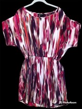 Express Women's Short Sleeve Dress Pink Purple Ivory Size Medium