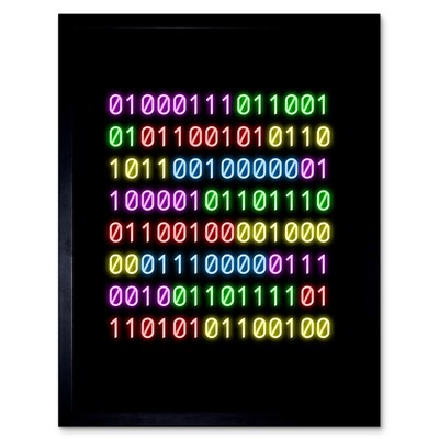Binary Geek and Proud Neon Nerd Humor Zitat Wandkunstdruck gerahmt 12x16