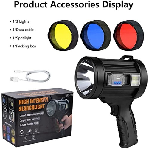 Super Bright LED Searchlight 500000Lm Rechargeable Spotlight Handheld Flashlight - Picture 3 of 36
