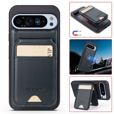 Forwenw Car Magnetic Leather Removable Credit Card Holder Phones Case Shockproof