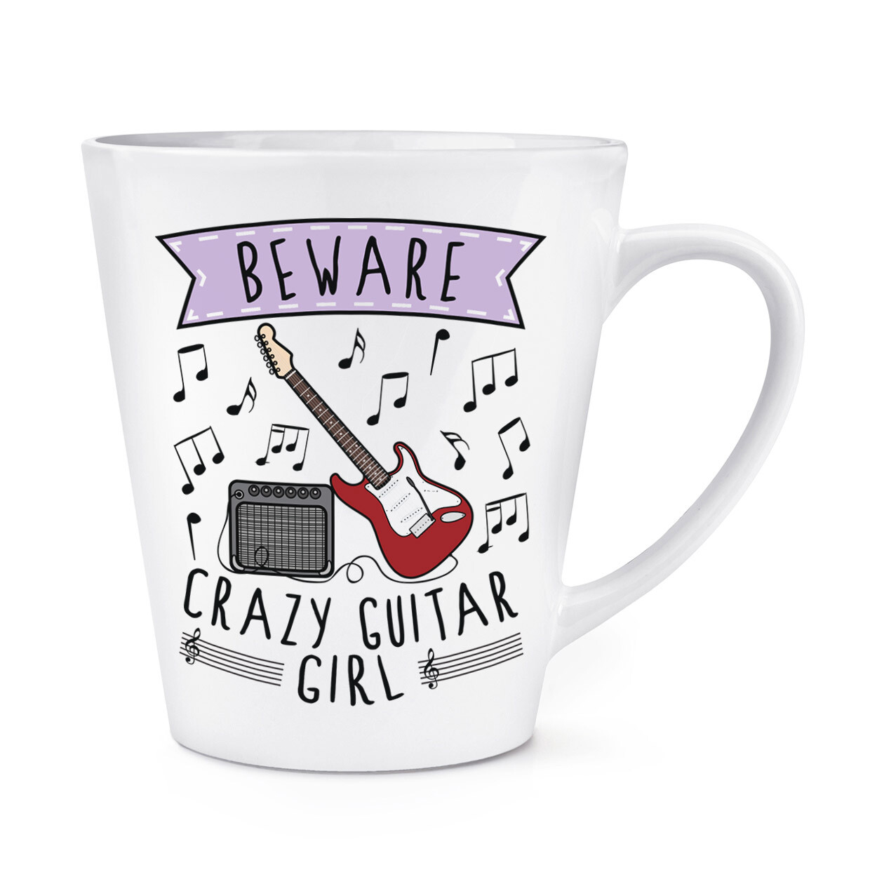 Beware Crazy Guitar Girl 12oz Latte Mug Cup Music Rock Musician Daughter Funny