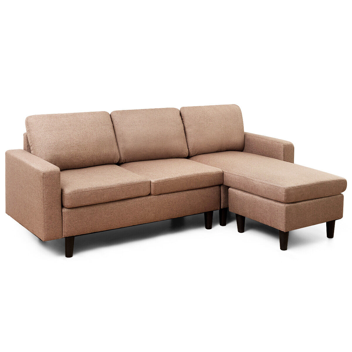 Convertible Sectional Sofa Couch Linen L-Shaped Couch w/Reversible Chaise Coffee