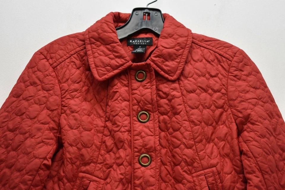 Rafaella Petites Women Red Long Sleeve Snap Front Seam Pocket Quilted Jacket P - Image 4 of 4