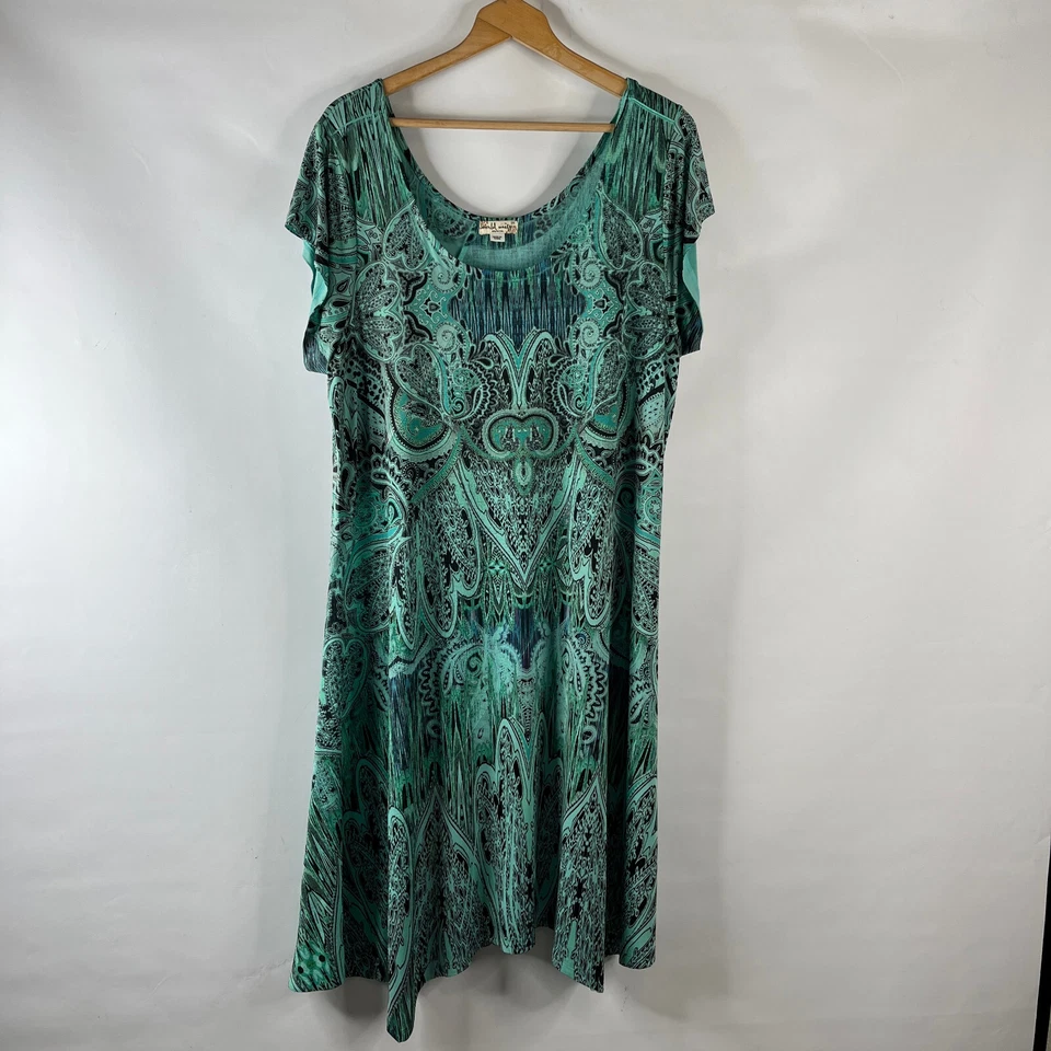 Vestido camisero midi World Unity para mujer talla 2X verde cachemira cuello redondo Foto 2 de 4