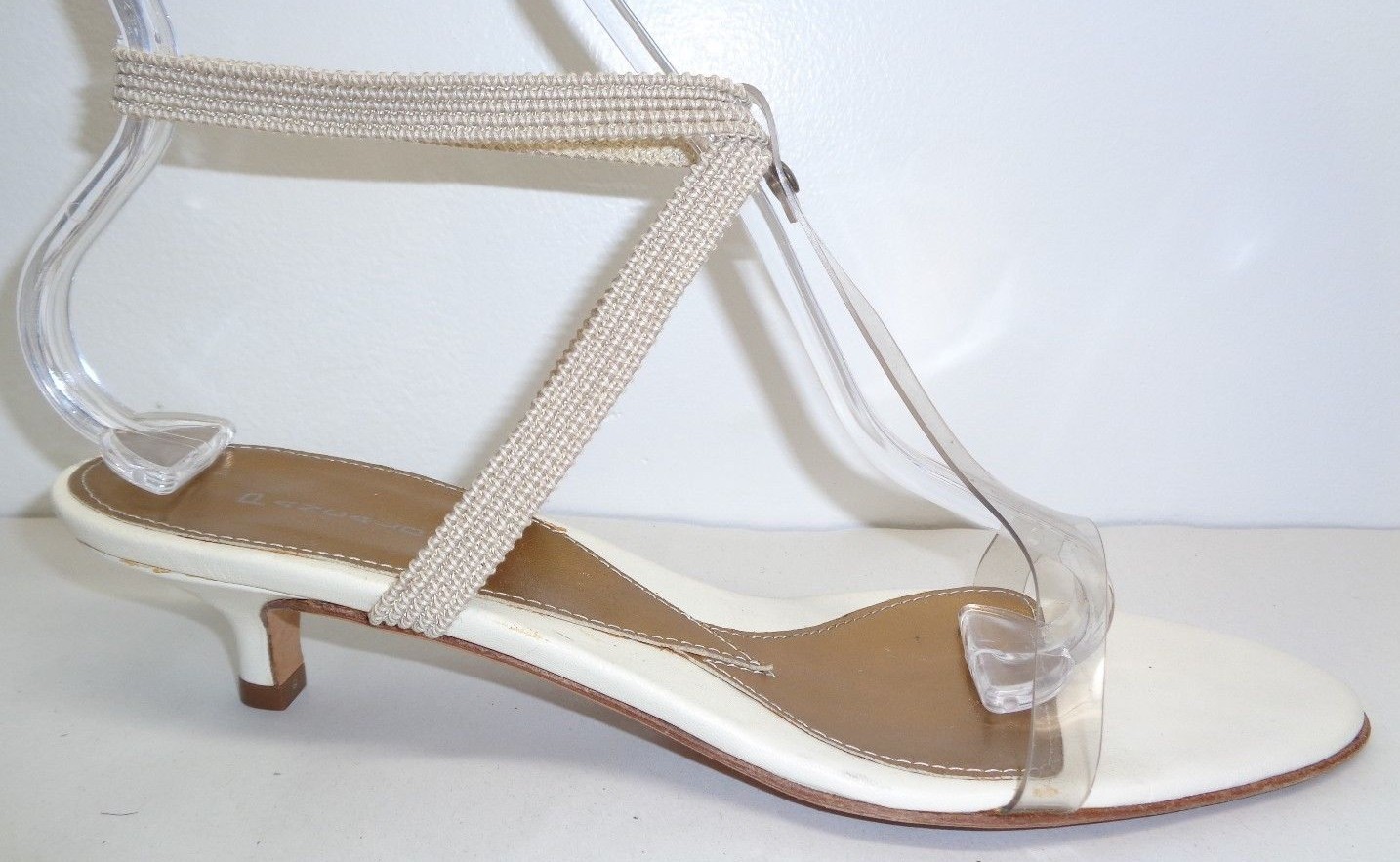 Pancaldi Womens Beige White Heels Sandals Size 9.5 Eur 39.5 FB3412 New