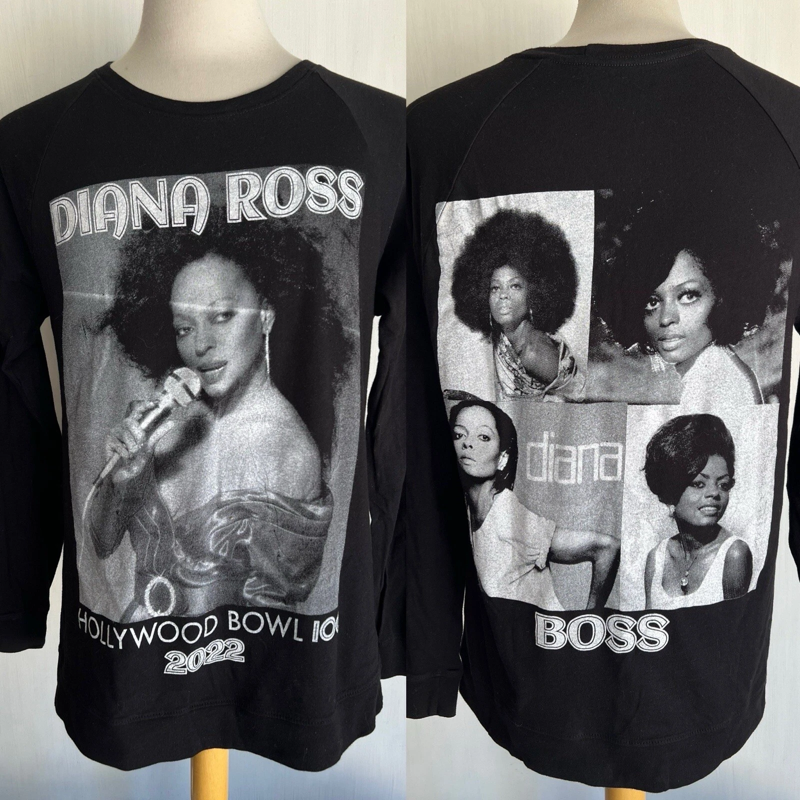 DIANA ROSS (2022) Unisex Hollywood Bowl California Black Raglan T-Shirt Size XL