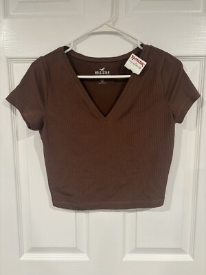 Hollister Brown V Neck Baby Tee Brown Size Medium Brand New