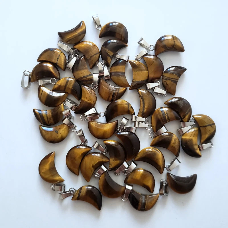 Wholesale 50pcs/lot fashion Natural Tigers eye Stone Moon Shape charm Pendants - Image 2 of 3
