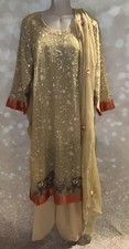 Designer Indian Pakistani MUSLIM SALWAR SHALWAR Kameez 3-PC SUIT Euro 44 IVORY