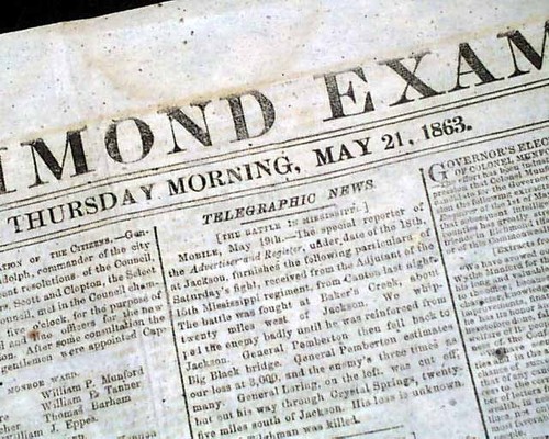 POSITIVE EDITORIAL ON CONFEDERACY 1863 Richmond Civil War CONFEDERATE Newspaper
